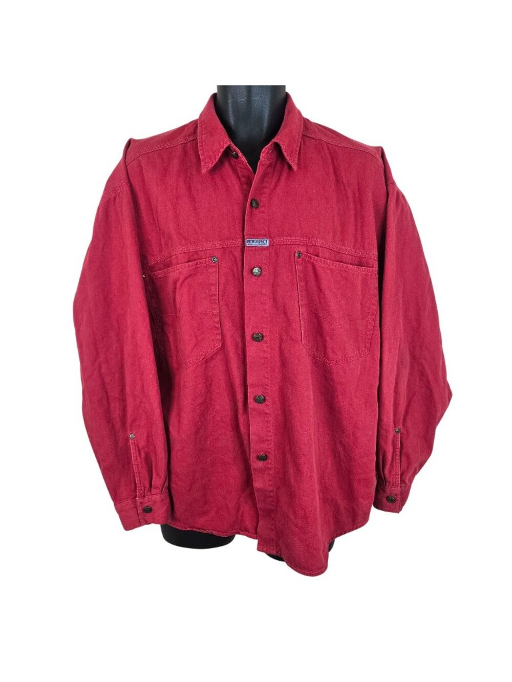 Vintage 80s Introspect Red Button-Up Denim Shirt L 100% Cotton